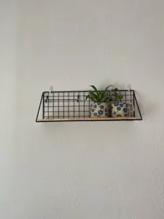Customer photo of Wall Mounted Spice Rack, Steel Wire Grid Shelf with Wood Base