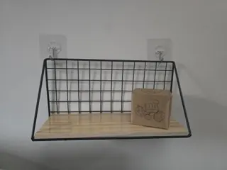 Customer photo of Wall Mounted Spice Rack, Steel Wire Grid Shelf with Wood Base