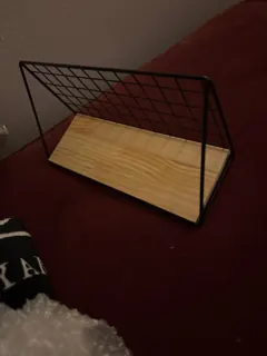 Customer photo of Wall Mounted Spice Rack, Steel Wire Grid Shelf with Wood Base