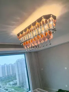 Customer photo of Rectangular Chandelier Dining Room, Dining Room Chandelier with Gold-Tone Frame and Multicolor Petals, 47.2 or 61.4 in