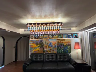 Customer photo of Rectangular Chandelier Dining Room, Dining Room Chandelier with Gold-Tone Frame and Multicolor Petals, 47.2 or 61.4 in