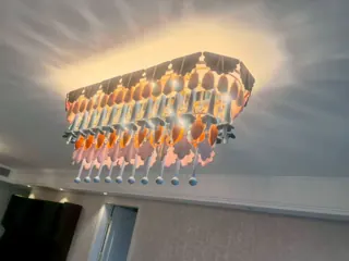 Customer photo of Rectangular Chandelier Dining Room, Dining Room Chandelier with Gold-Tone Frame and Multicolor Petals, 47.2 or 61.4 in