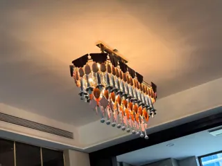 Customer photo of Rectangular Chandelier Dining Room, Dining Room Chandelier with Gold-Tone Frame and Multicolor Petals, 47.2 or 61.4 in