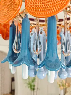 Customer photo of Large Living Room Chandelier, Multicolor Chandelier with Glass Drops, Round or Rectangular