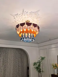 Customer photo of Large Living Room Chandelier, Multicolor Chandelier with Glass Drops, Round or Rectangular