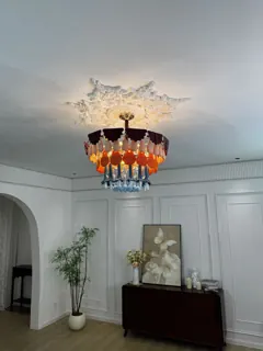 Customer photo of Large Living Room Chandelier, Multicolor Chandelier with Glass Drops, Round or Rectangular