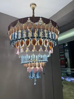 Customer photo of Large Living Room Chandelier, Multicolor Chandelier with Glass Drops, Round or Rectangular