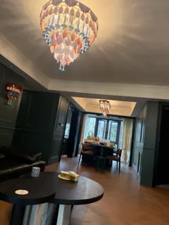 Customer photo of Large Living Room Chandelier, Multicolor Chandelier with Glass Drops, Round or Rectangular