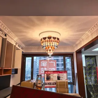 Customer photo of Large Living Room Chandelier, Multicolor Chandelier with Glass Drops, Round or Rectangular