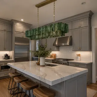 Customer photo of Glass Linear Chandelier, Rippled Panels in Dark Green or Purple for Dining Rooms and Kitchen Islands