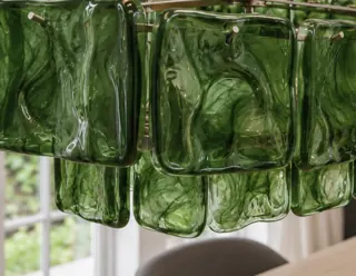 Customer photo of Glass Linear Chandelier, Rippled Panels in Dark Green or Purple for Dining Rooms and Kitchen Islands