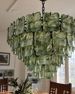 Customer photo of Tiered Glass Chandelier for Dining Rooms, Murano-Style Glass Panel Chandelier, 50–100 cm, Six Glass Colors