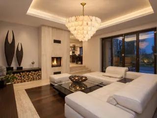 Customer photo of Alabaster Hanging Light, Tiered Alabaster Chandelier with Natural Stone Discs, 3–6 Tiers, 23.6–43.3 in