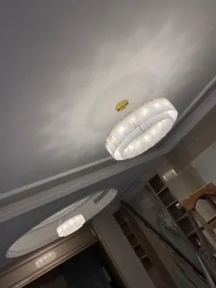 Customer photo of Round Alabaster Chandelier, Two-Tier Natural Stone Panels with Iron Frame for Dining Room or Foyer