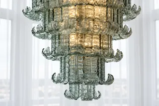 Customer photo of Tiered Glass Chandelier, High Ceiling Chandelier for Foyers, Entryways, Living Rooms, and Stairwells