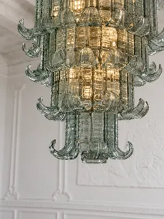 Customer photo of Tiered Glass Chandelier, High Ceiling Chandelier for Foyers, Entryways, Living Rooms, and Stairwells