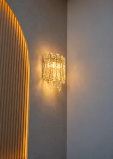 Customer photo of Living Room Wall Sconce, Murano-Style Hand-Textured Amber Glass with Brass-Tone Frame, 3 Lights, Wall Lights for Bedroom