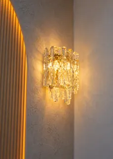 Customer photo of Living Room Wall Sconce, Murano-Style Hand-Textured Amber Glass with Brass-Tone Frame, 3 Lights, Wall Lights for Bedroom