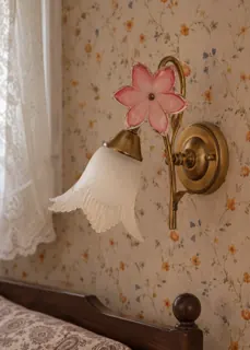 Customer photo of Floral Wall Sconce with Pink Glass Flower and Frosted Shade, Hardwired Wall Lights for Bedroom and Sconces for Living Room