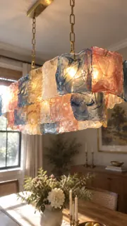 Customer photo of Linear Chandelier Dining Room, Oval Murano-Style Art Glass Kitchen Island Chandelier and Dining Room Light with Adjustable Chains