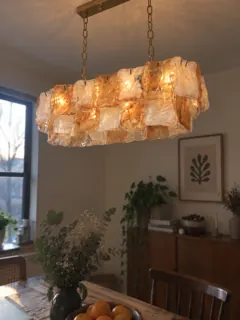 Customer photo of Linear Chandelier Dining Room, Oval Murano-Style Art Glass Kitchen Island Chandelier and Dining Room Light with Adjustable Chains