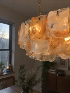 Customer photo of Linear Chandelier Dining Room, Oval Murano-Style Art Glass Kitchen Island Chandelier and Dining Room Light with Adjustable Chains