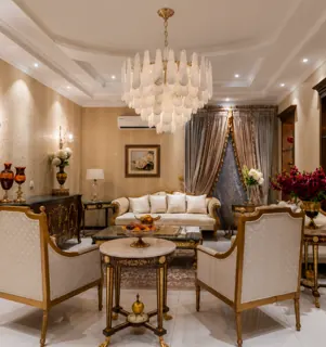 Customer photo of Art Deco Chandelier, 31.5-Inch Gold Living Room Chandelier with 16 Lights and Tiered Stone Panels