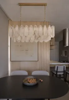 Customer photo of Linear Dining Room Chandelier, 39.4-Inch Warm Brass-Toned Iron Frame with 12 Lights and Adjustable Chains