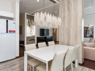 Customer photo of Linear Dining Room Chandelier, 39.4-Inch Warm Brass-Toned Iron Frame with 12 Lights and Adjustable Chains