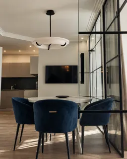 Customer photo of Dining Room Chandelier, 33.1 in White Plaster Ring with Black Metal Supports and Indirect LED Light