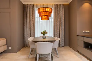 Customer photo of Dining Room Chandelier, Tiered Amber Glass Chandelier with Gold-Tone Frame, 3 Sizes