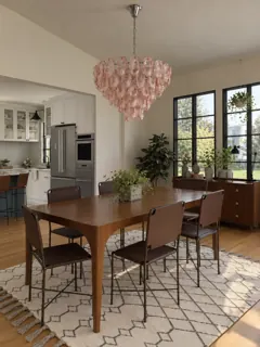 Customer photo of Tiered Glass Chandelier for Dining Rooms, Pink Glass Panel Chandelier with Rippled Glass and Polished Chrome, Sculptural Chandelier
