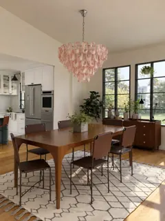 Customer photo of Tiered Glass Chandelier for Dining Rooms, Pink Glass Panel Chandelier with Rippled Glass and Polished Chrome, Sculptural Chandelier