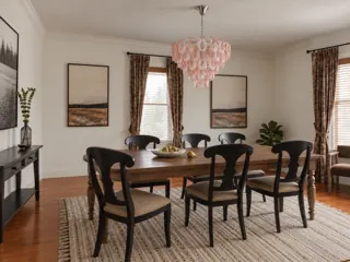 Customer photo of Tiered Glass Chandelier for Dining Rooms, Pink Glass Panel Chandelier with Rippled Glass and Polished Chrome, Sculptural Chandelier