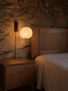 Customer photo of Plug In Wall Sconce, Walnut Wood and Faux-Silk Shade with Pull Chain for Bedroom and Living Room