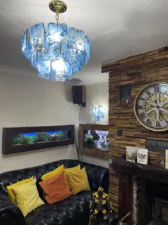 Customer photo of Glass Wall Sconce for Bedrooms & Hallways, Murano Style Glass Sconce, Glass Shade Sconce, Glass Shade Wall Sconce, 3 Tiers, Hardwired, 9.4 x 11 in