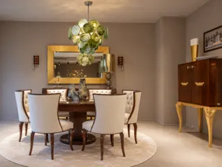 Customer photo of Green Glass Chandelier with Layered Aqua Art-Glass Discs, 6 or 8 Lights for Dining Rooms