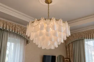 Customer photo of Stained Glass Chandelier and Bubble Chandelier Alternative for Dining Rooms, Sculptural Glass Shade Chandelier in Pink, White or Green