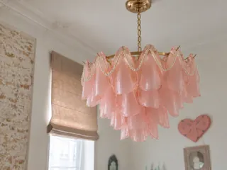 Customer photo of Stained Glass Chandelier and Bubble Chandelier Alternative for Dining Rooms, Sculptural Glass Shade Chandelier in Pink, White or Green