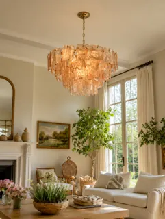 Customer photo of Tiered Glass Chandelier for Dining Rooms, Modern Glass Chandelier with Textured Panels, Contemporary Glass Chandelier in Gold or Silver