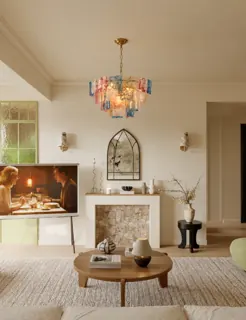 Customer photo of Tiered Glass Chandelier for Dining Rooms, Modern Glass Chandelier with Textured Panels, Contemporary Glass Chandelier in Gold or Silver