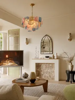 Customer photo of Tiered Glass Chandelier for Dining Rooms, Modern Glass Chandelier with Textured Panels, Contemporary Glass Chandelier in Gold or Silver