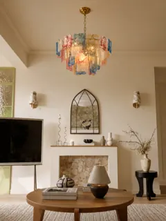 Customer photo of Tiered Glass Chandelier for Dining Rooms, Modern Glass Chandelier with Textured Panels, Contemporary Glass Chandelier in Gold or Silver