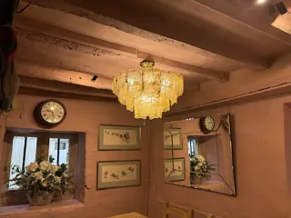 Customer photo of Tiered Glass Chandelier for Dining Rooms, Modern Glass Chandelier with Textured Panels, Contemporary Glass Chandelier in Gold or Silver