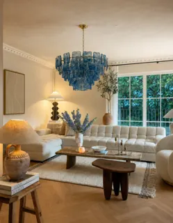 Customer photo of Tiered Glass Chandelier for Dining Rooms, Modern Glass Chandelier with Textured Panels, Contemporary Glass Chandelier in Gold or Silver