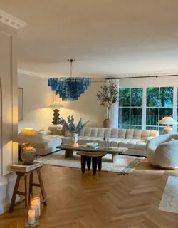Customer photo of Tiered Glass Chandelier for Dining Rooms, Modern Glass Chandelier with Textured Panels, Contemporary Glass Chandelier in Gold or Silver