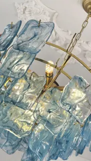 Customer photo of Tiered Glass Chandelier for Dining Rooms, Modern Glass Chandelier with Textured Panels, Contemporary Glass Chandelier in Gold or Silver