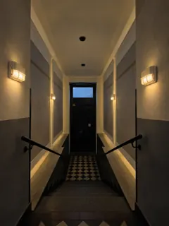 Customer photo of Wall Lights for Bedroom, White Aluminum and Glass Hardwired Wall Sconce with Grid Guard