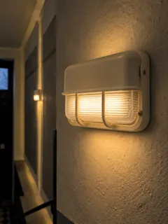 Customer photo of Wall Lights for Bedroom, White Aluminum and Glass Hardwired Wall Sconce with Grid Guard