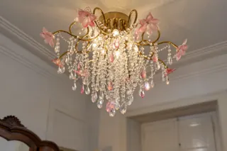 Customer photo of Contemporary Crystal Chandelier for Dining Room | Pink Crystal Chandelier with Blush Glass Flowers | Gold-Tone Crystal Ceiling Light